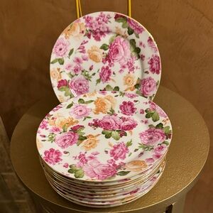 Floral Porcelain Dessert Plates - Pink, Orange, Green